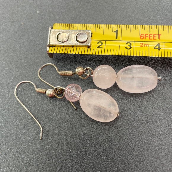 Elegant Pink Stone Dangle Earrings. Hand crafted. - Picture 2 of 2
